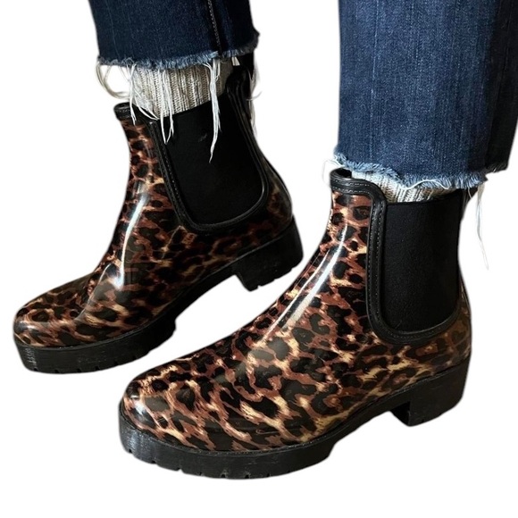 Jeffrey Campbell Shoes - Jeffery Campbell Boots Womens 7 Black‎ Brown Leopard Platform Chelsea Rain Lug